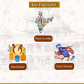 Map of India with decorative elements and text highlighting 'Made in India', 'Hand Made', and 'Hand Painted' on a light background.