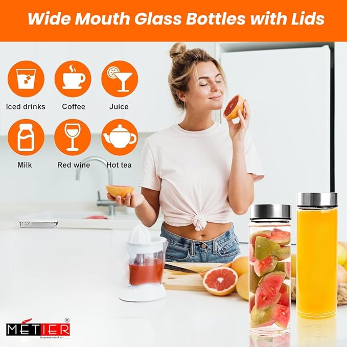 METIER 1000ml Borosilicate Glass Water Bottle – Pack of 2 FLAP9
