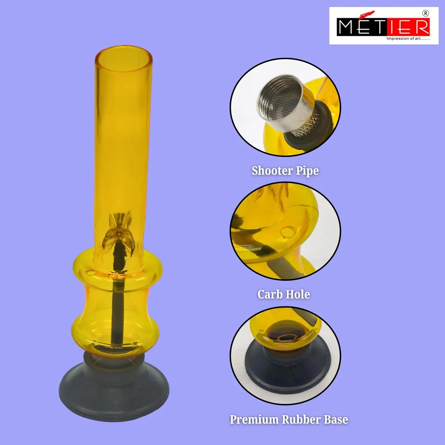 top view of yellow acrylic bong with shooter