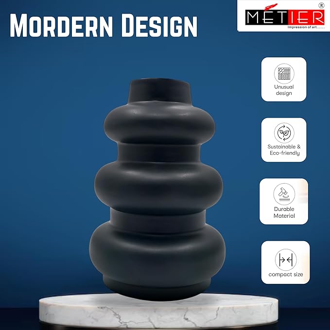 Flap9 Large Black Ceramic Flower Vase for Home, Office & Living Room Décor FLAP9