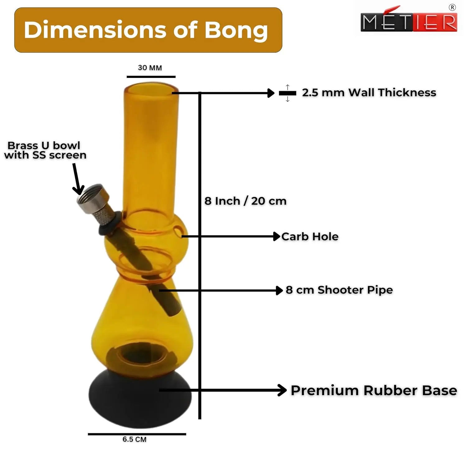 moksha 8 inch acrylic yellow bong