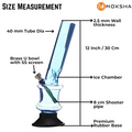 Measurement chart of a glass smoking device with labeled parts and specifications.