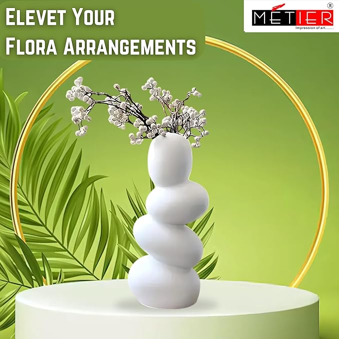 Flap9 White Ceramic Vase for Flowers, Pampas Grass & Home Office Decoration FLAP9