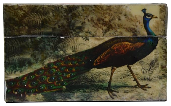 A wooden storage box with a multicolor epoxy finish featuring patterns and designs.