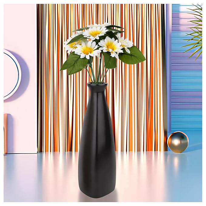 Flap9 Black Ceramic Vase for Flowers & Money Plant – Home & Office Décor