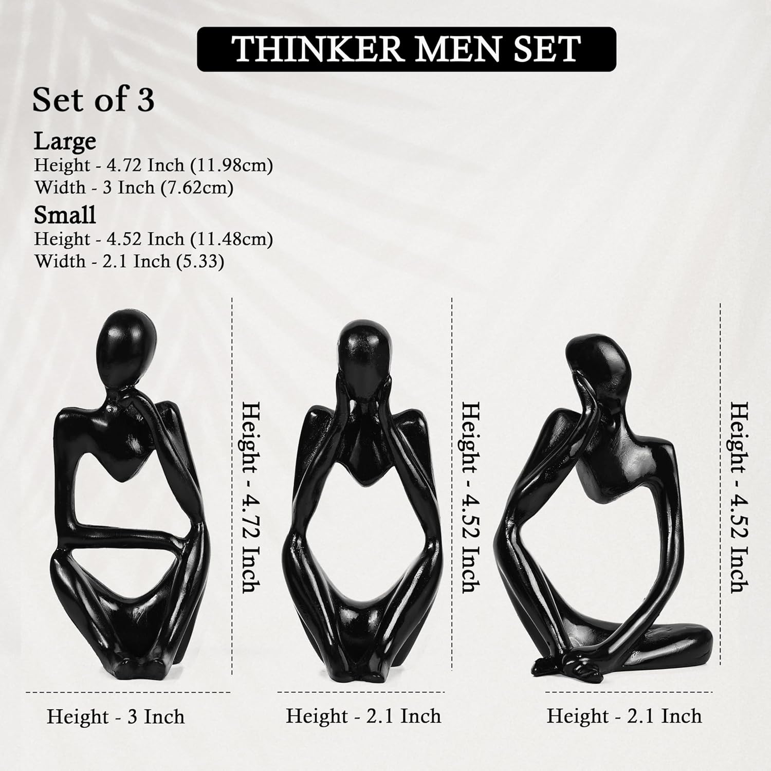 Modern Art Thinker Set of 3 - Black Premium Décor for Living Room & Office - FLAP9