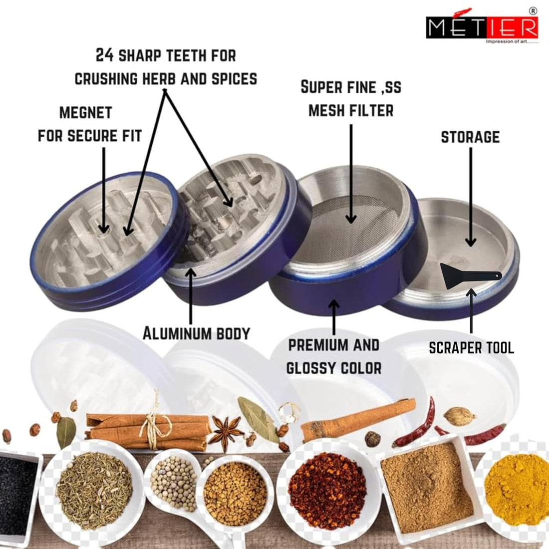 Moksha 50mm blue herb grinder