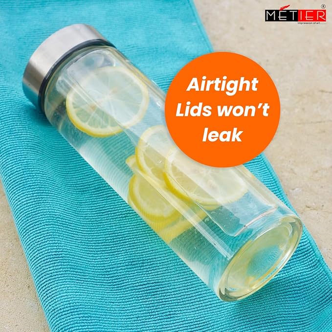 METIER 1000ml Borosilicate Glass Water Bottle – Pack of 2 FLAP9