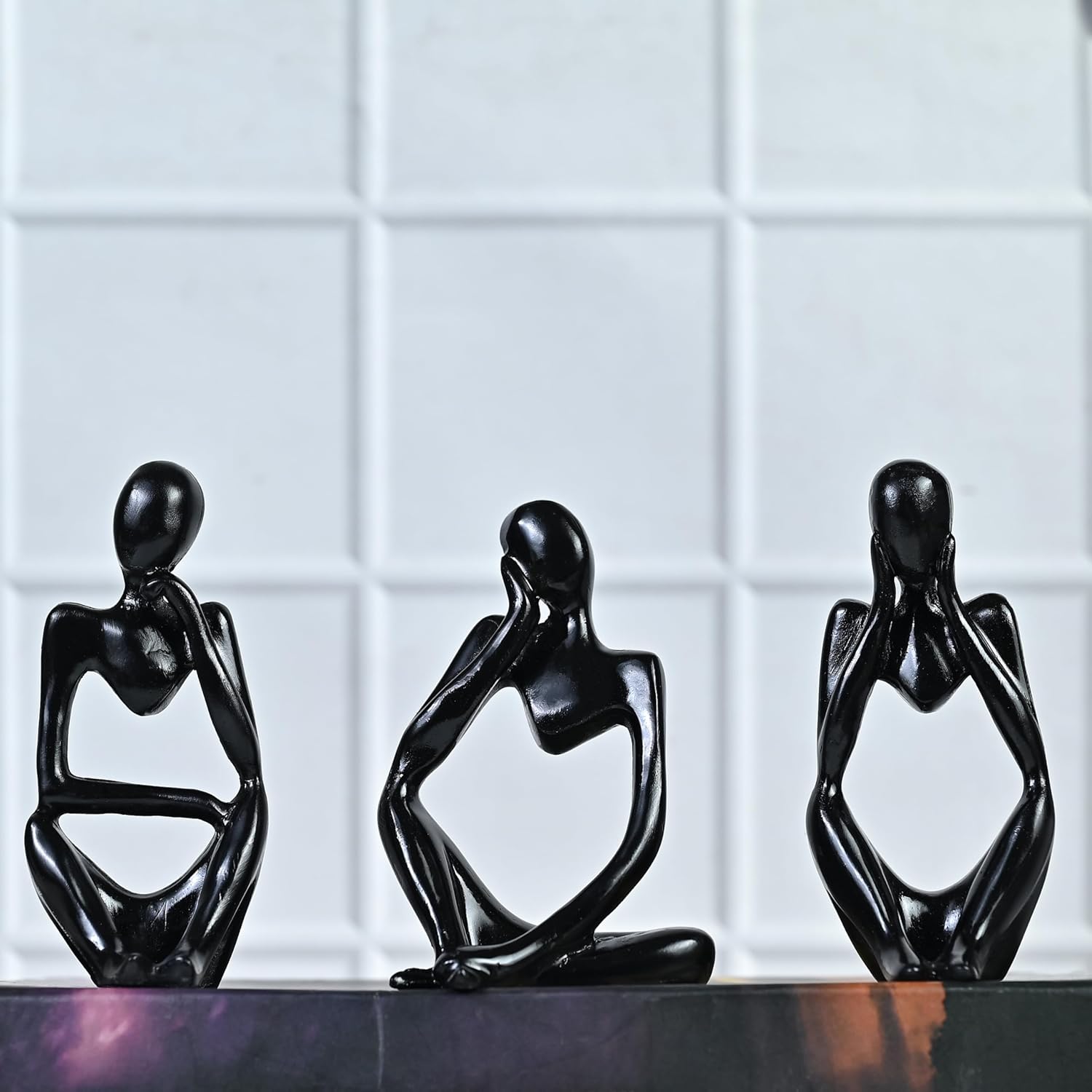 Modern Art Thinker Set of 3 - Black Premium Décor for Living Room & Office - FLAP9