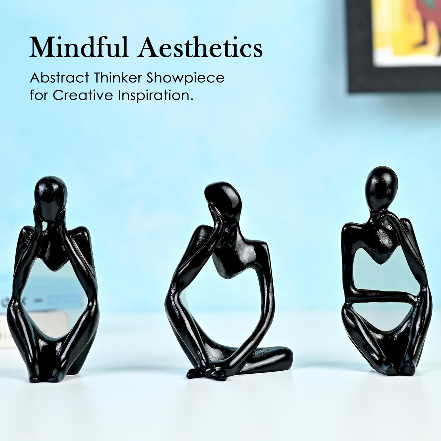 Modern Art Thinker Set of 3 - Black Premium Décor for Living Room & Office - FLAP9