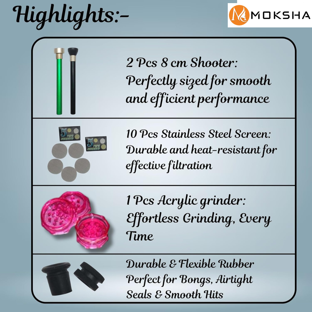 Product features with Moksha branding on a light blue background