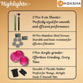Product features with Moksha branding on a beige background