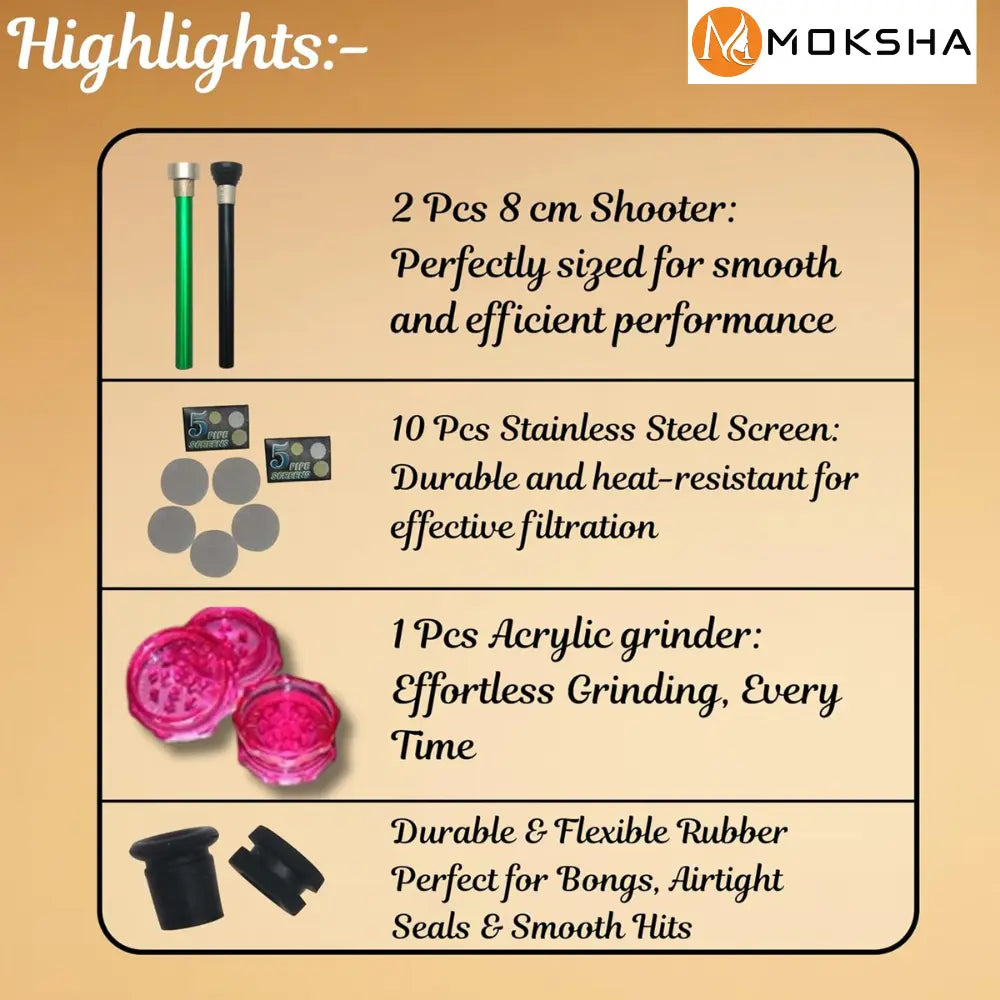 Product features with Moksha branding on a beige background