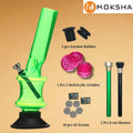 Green smoking accessory set with Moksha branding on a beige background