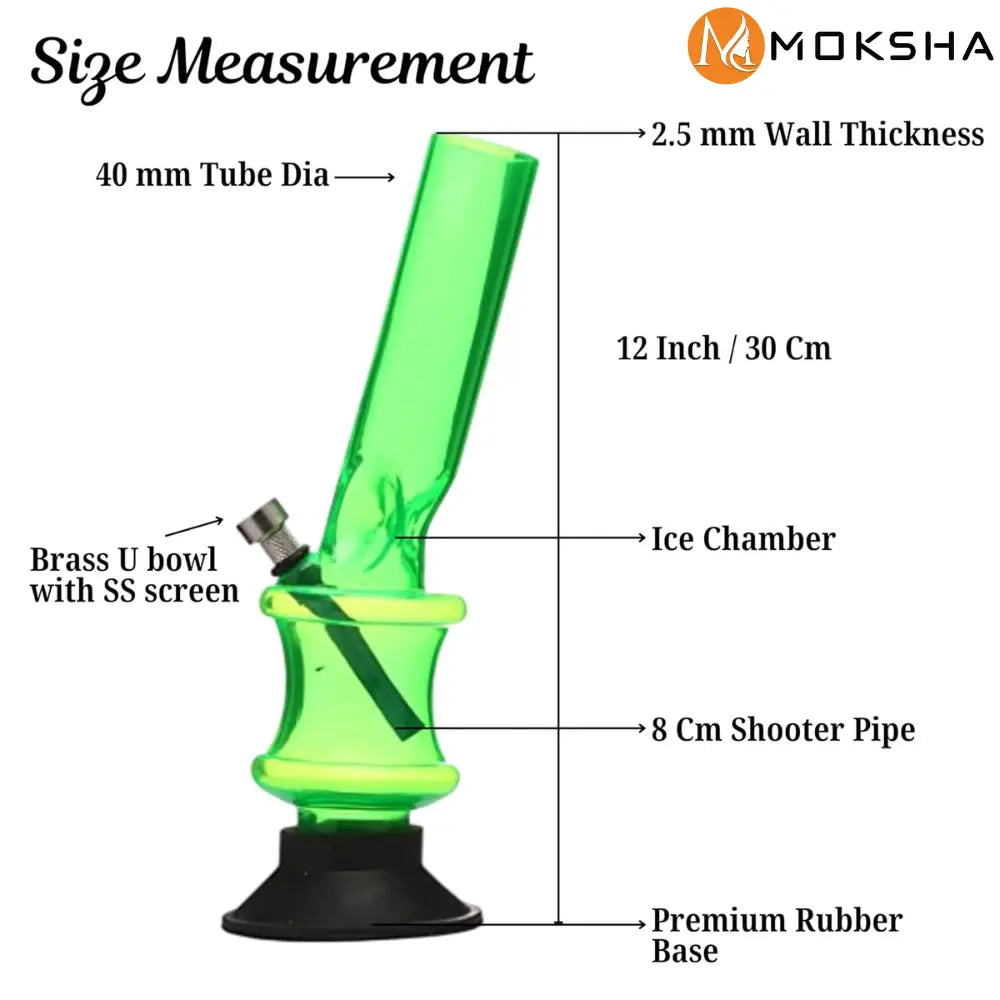 Green smoking accessory with labeled measurements on a white background