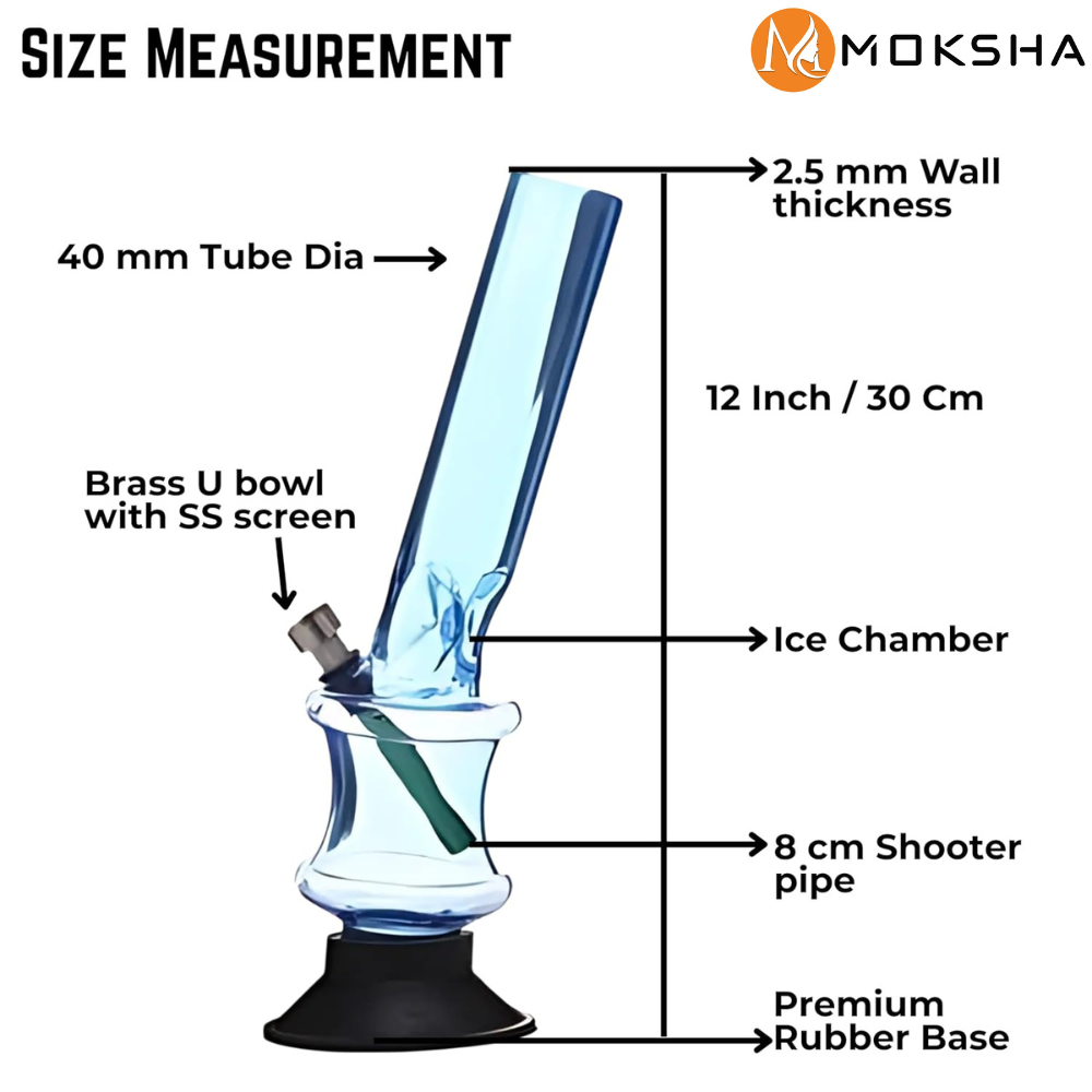 Moksha Great Saving Deal! 12" Acrylic Ice Bong with 2 Shooters, 2 Grommets & 10 SS Screens Moksha Bongs