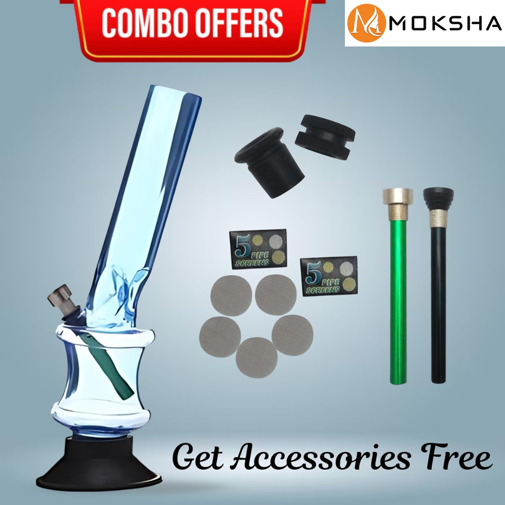 Moksha Great Saving Deal! 12" Acrylic Ice Bong with 2 Shooters, 2 Grommets & 10 SS Screens Moksha Bongs