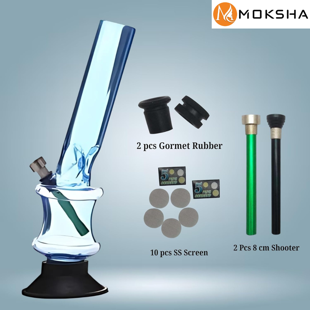 Moksha Great Saving Deal! 12" Acrylic Ice Bong with 2 Shooters, 2 Grommets & 10 SS Screens Moksha Bongs