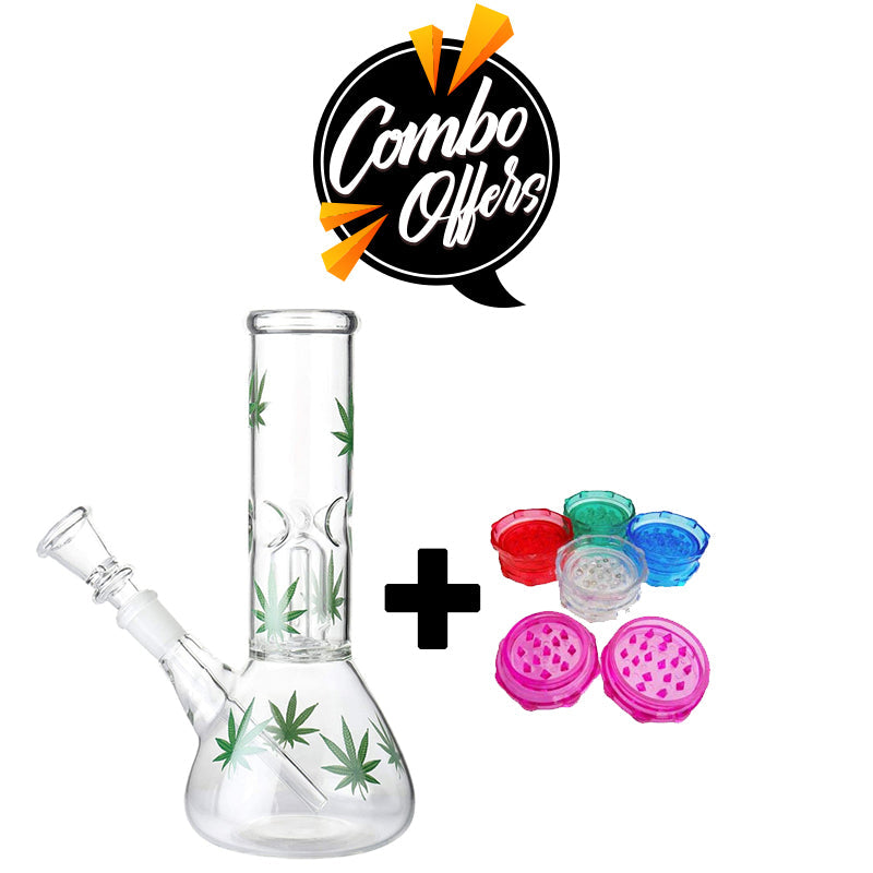 Moksha Deal! 8" Glass Percolator Bong & 3" Shark Teeth Acrylic Grinder (gra207) Moksha Bongs