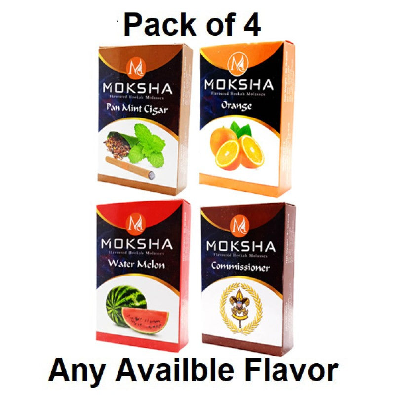 Moksha Nicotine-Free Hookah Set: 4 Flavors, Charcoal (2 Rolls), 11" Glass Hookah (Blue) with Ash Catcher & Ceramic Bowl Moksha Bongs