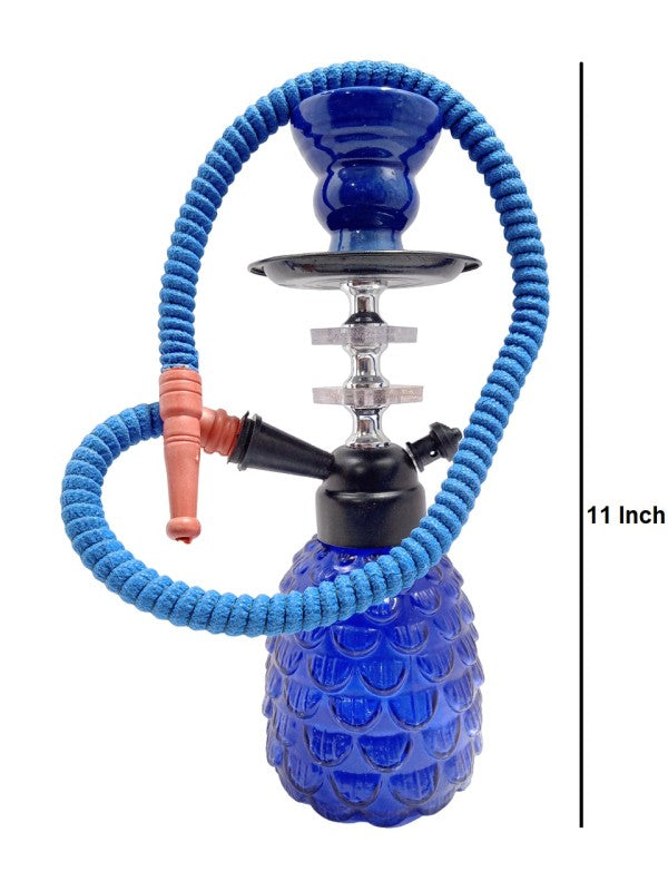 Moksha Nicotine-Free Hookah Set: 4 Flavors, Charcoal (2 Rolls), 11" Glass Hookah (Blue) with Ash Catcher & Ceramic Bowl Moksha Bongs
