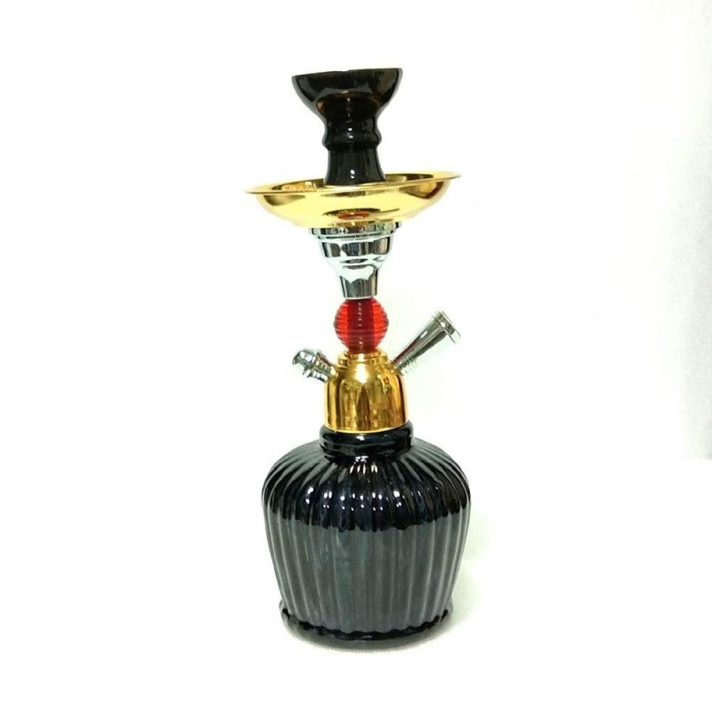 Moksha Nicotine-Free Herbal Hookah Set: 4 Flavors, Charcoal (2 Rolls), 12" Glass Hookah (Black & Gold) with Ash Catcher & Ceramic Bowl Moksha Bongs
