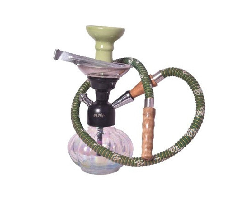 Moksha Nicotine-Free Hookah Set: 4 Flavors, Charcoal (2 Rolls), 9" Glass Hookah (Green) with Ash Catcher & Ceramic Bowl Moksha Bongs