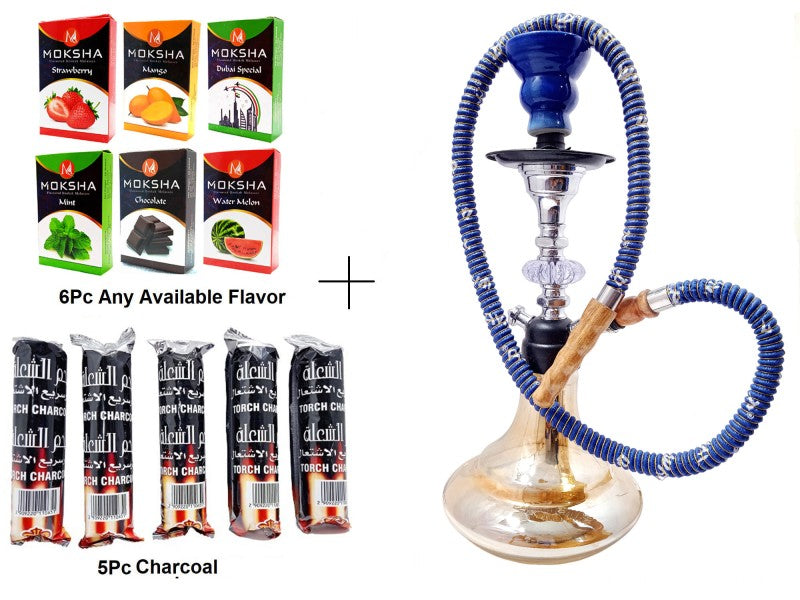Flap9 14 Inch Blue Glass Hookah with 6pc Herbal Mix & 5 Rolls Charcoal – Complete Set Moksha Bongs
