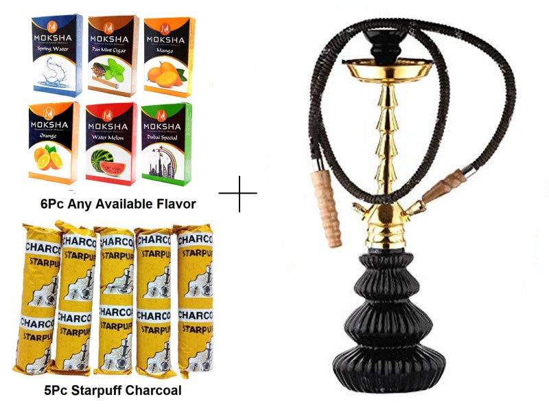 Flap9 21 Inch Glass Hookah with Herbal Mix, 6 Flavors & 5 Charcoal Rolls Set Moksha Bongs