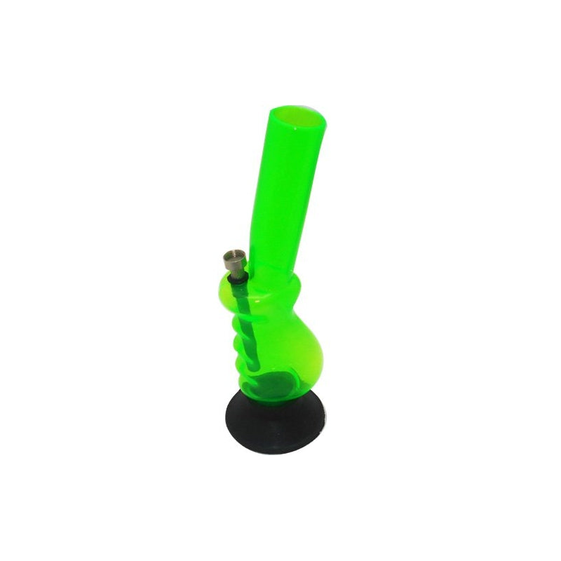 A 30cm tall transparent green acrylic waterpipe bong with a solid base.