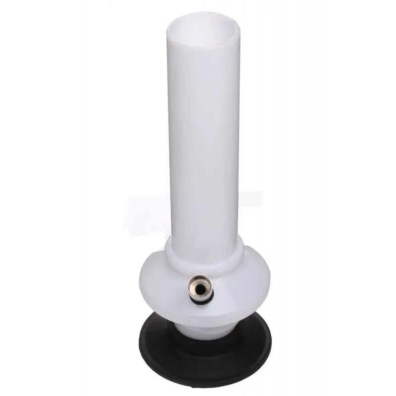 A white, 12-inch acrylic mini disc bulb bong with a high gloss finish and a black base.