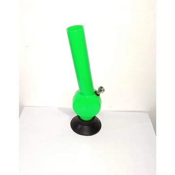 A 12 inch tall opaque green acrylic smoking pipe hookah bong with leaf embossing in the bulb.
