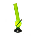A 12 inch transparent green acrylic smoking pipe hookah bong with a metal bowl and stem, standing upright on a black base.
