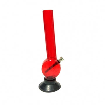A 12 inch transparent red acrylic smoking pipe hookah bong with a metal bowl and stem, standing upright on a black base.
