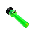 A 12 inch transparent green acrylic smoking waterpipe hookah bong with black fittings.