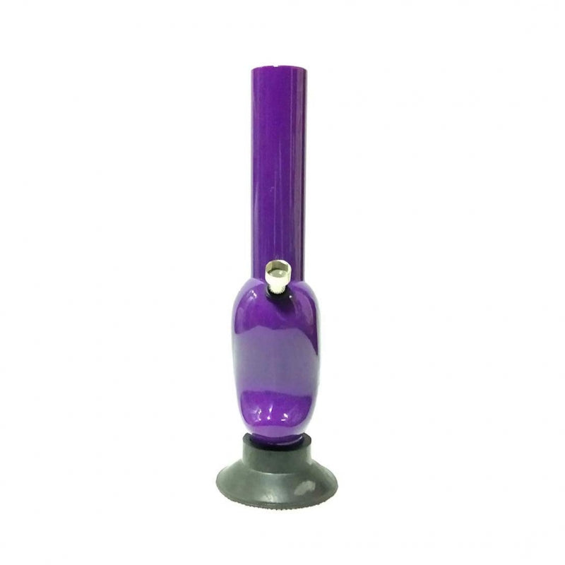 A 12 inch purple acrylic water pipe smoking bong with a mango shape design and mango leaf embossed in the bulb.