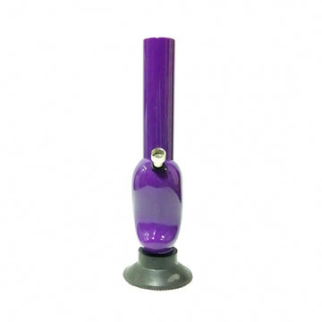 A 12 inch purple acrylic water pipe smoking bong with a mango shape design and mango leaf embossed in the bulb.