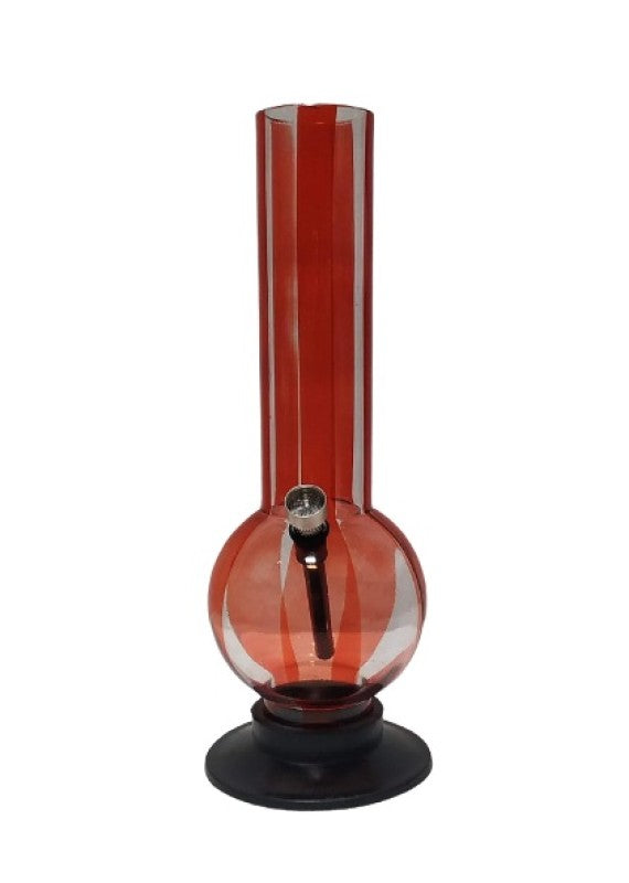 Moksha 12 Inch Acrylic Large Single Bulb Bong – Transparent Red Strips Moksha Bongs