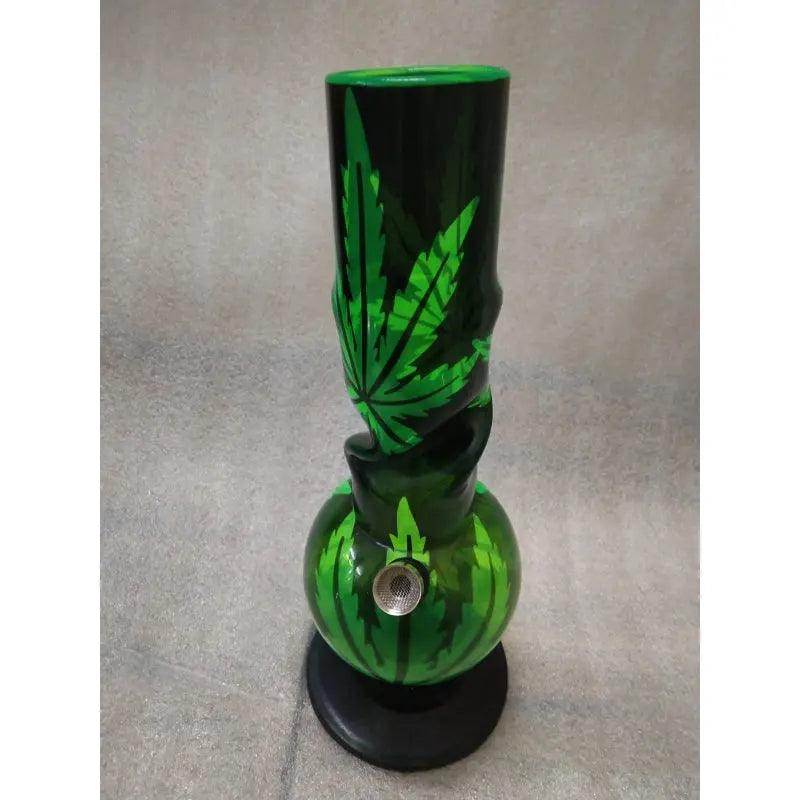 Moksha 12 Inch Leaf Print Acrylic Bong – Single Bulb Design Moksha Bongs