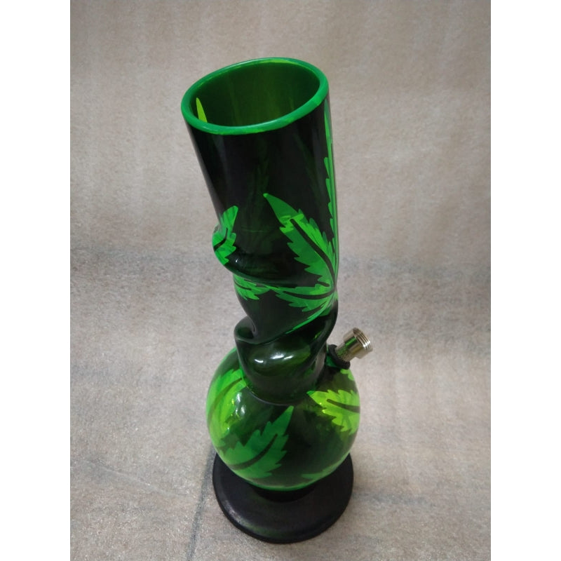 Moksha 12 inch large single bulb acrylic bong with leaf print.(30cm)