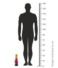 The image shows a silhouette of a human figure used to provide scale for the acrylic water bong, indicating the bong's height in centimeters.