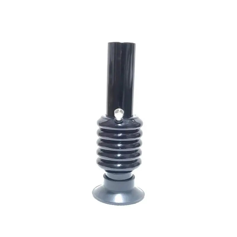 A 12 inch opaque black color acrylic gripper bong water pipe with visible ribbed design and a solid base.