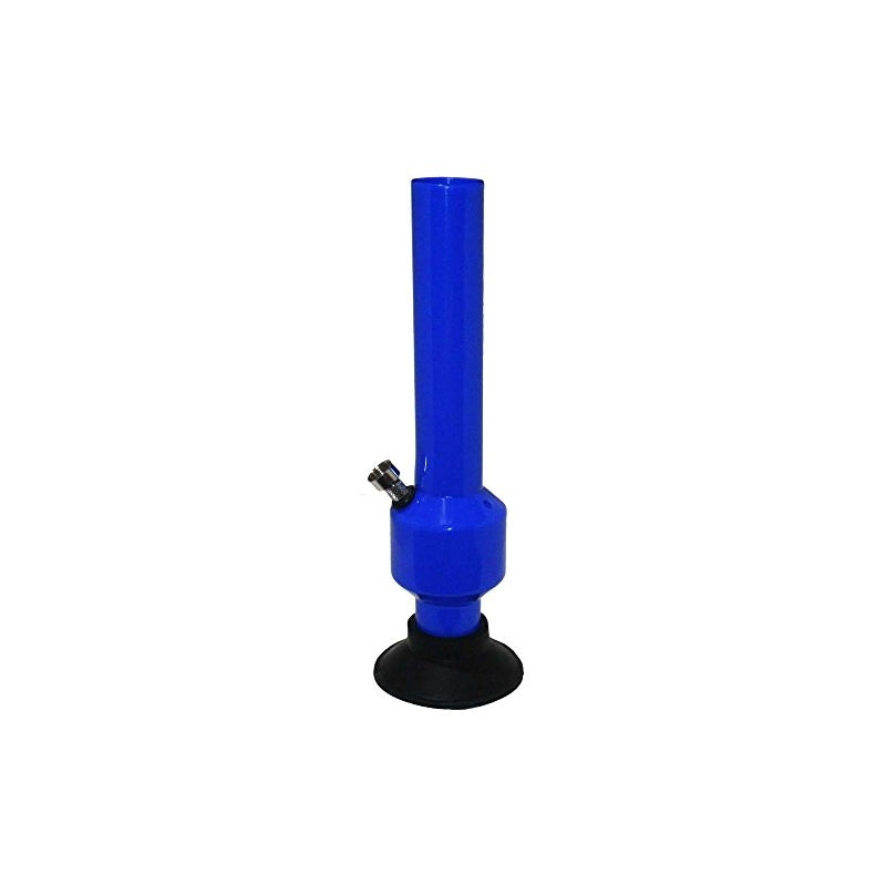 This image features a striking 12-inch oval-shaped acrylic smoking waterpipe bong from Moksha. The bong, displayed in a vibrant opaque blue color, is crafted from durable and lightweight acrylic, giving it a glass-like appearance without the fragility.