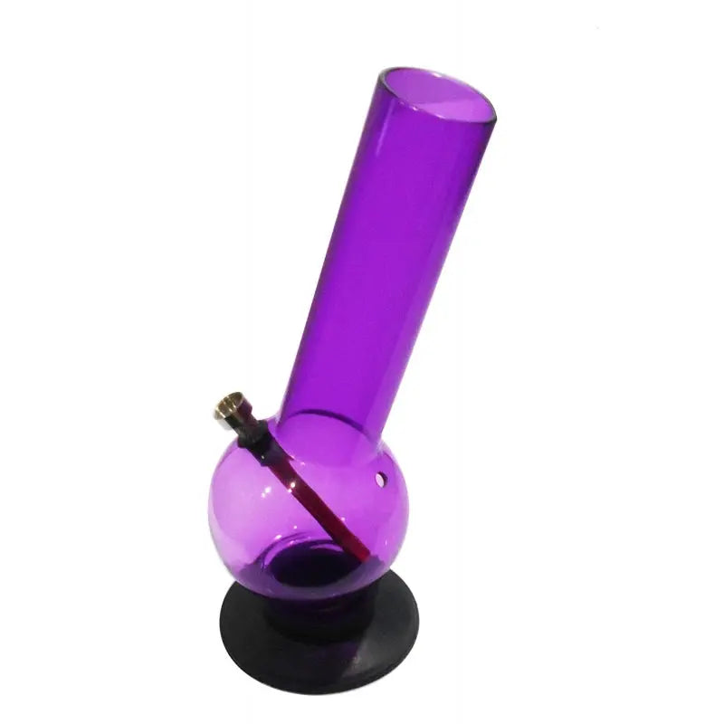 A 12 inch single bulb bend acrylic water bong with a transparent purple color.