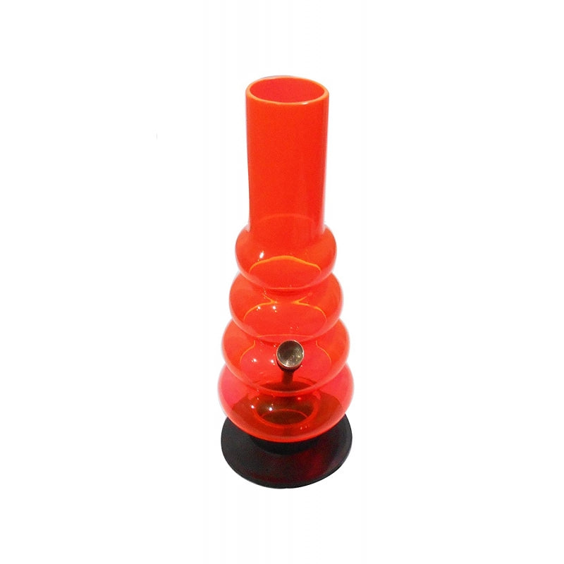A 12 inch tall 4 bulb acrylic waterpipe bong in transparent orange color with a base and mouthpiece visible.