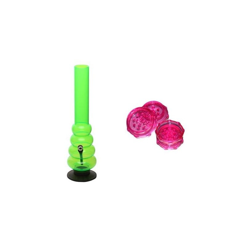 Moksha 12" Acrylic Bong & 2" Shark Teeth Acrylic Grinder (2.25g) Moksha Bongs
