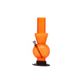 A 12 inch tall transparent orange acrylic ice water bong with a bowl piece, downstem, and a base.