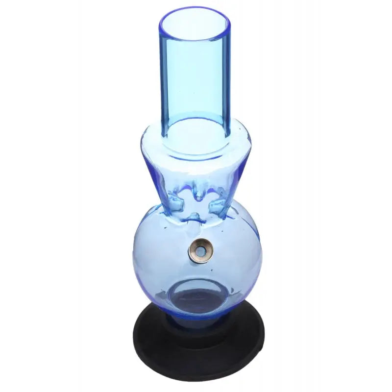 A transparent blue acrylic ice water bong with a high gloss finish and a black base.
