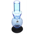 A transparent blue acrylic ice water bong with a high gloss finish and a black base.