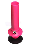 A pink Moksha acrylic mini disc bulb waterpipe bong.